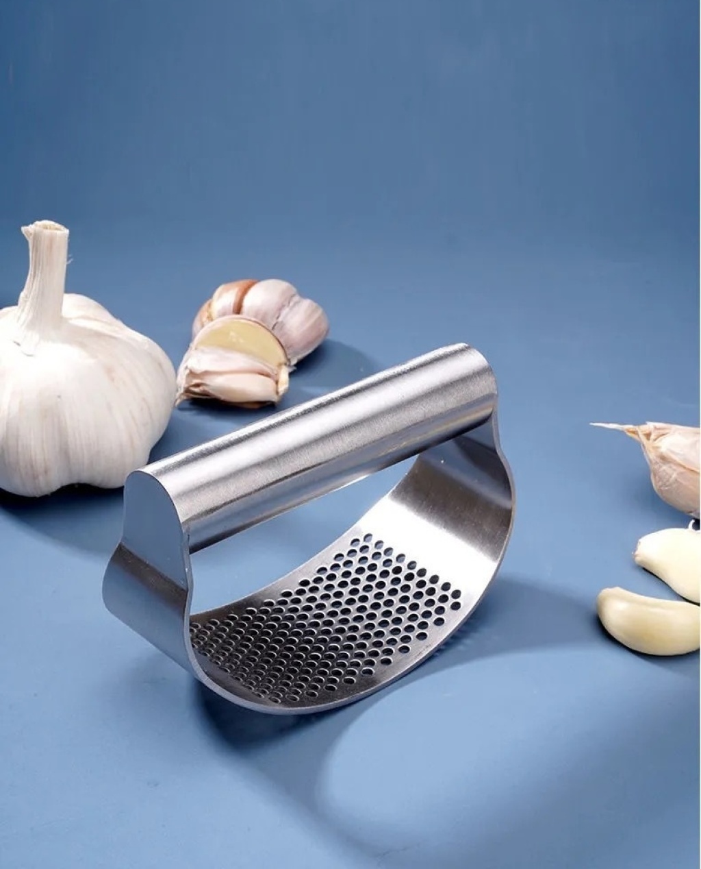 The new stainless steel garlic press is selling well