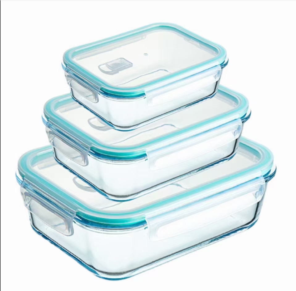 Three-Piece Glass Fresh-Keeping Box Color Box Package 370+640+1040 full figure