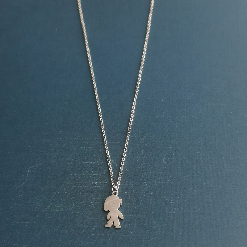European and American cross-border diy jewelry accessories, cute boy titanium steel stainless steel pendant necklace detail image 3