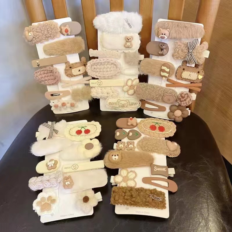 Spring and autumn versatile plush hair clips, student woven hair clips, children's clips, headwear, side bangs clips, Internet celebrity Instagram style details Picture