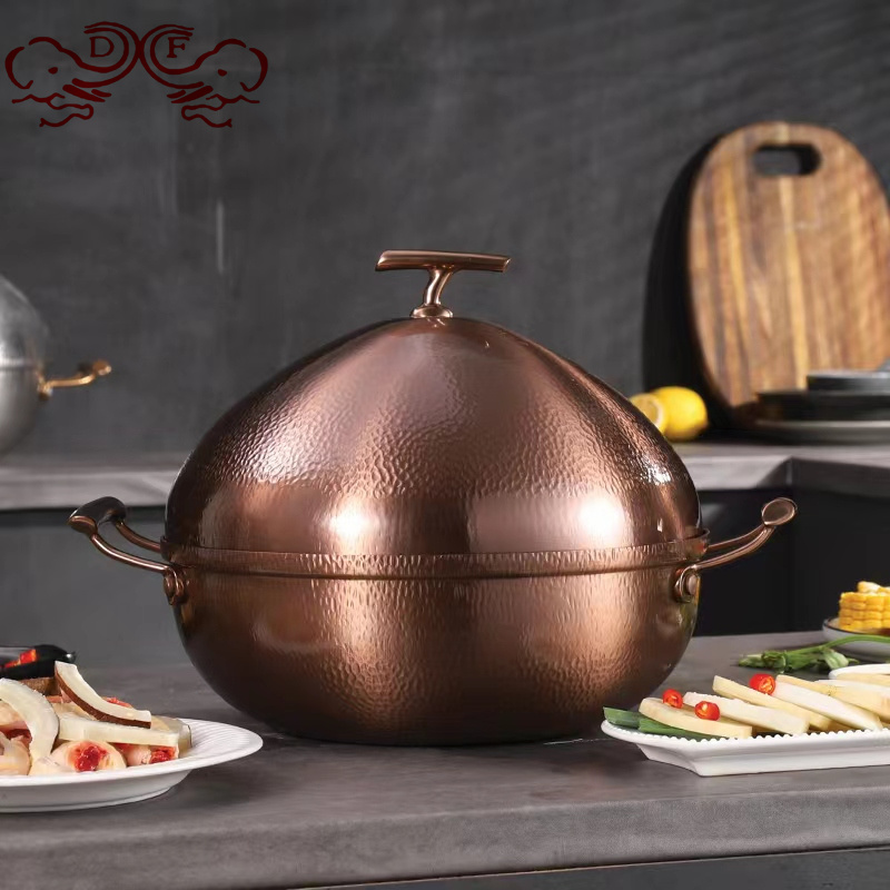 DF99040 Stainless steel coconut pot, three-layer thickened copper hot pot, induction cooker, double-flavored pot, thickened soup pot, coconut chicken pot, Skewer pot, DF Trading House Application Scenario