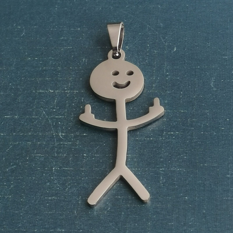 跨境新品趣味涂鸦不锈钢项链 中指搞笑小人Funny Doodle Necklace