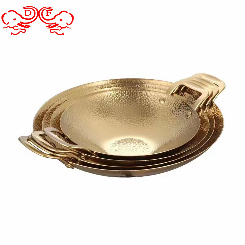 DF99040韩式不锈钢干锅酒吧鼎海鲜锅炒锅特厚汤锅酒精炉金色拉面锅小火锅双耳泡面锅DF Trading house