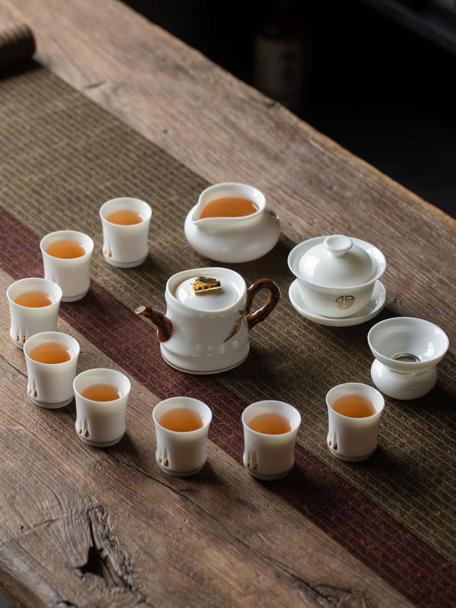 知足套装13头羊脂玉瓷茶具套装详情图1