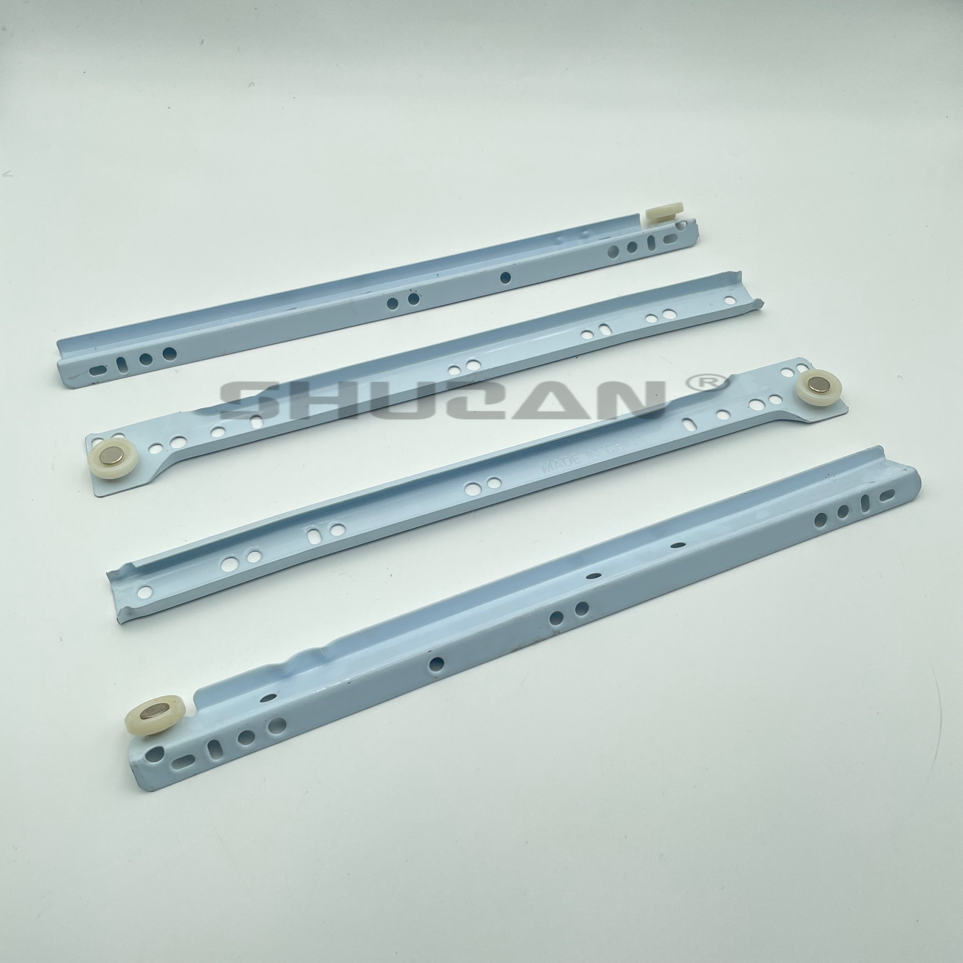 Shuzan marca de alta calidad blanco pulverizado en polvo silencioso de dos secciones pista de cajón rodillos corredera carril de soporte soporte hardware accesorios fábrica directa Application Scenario