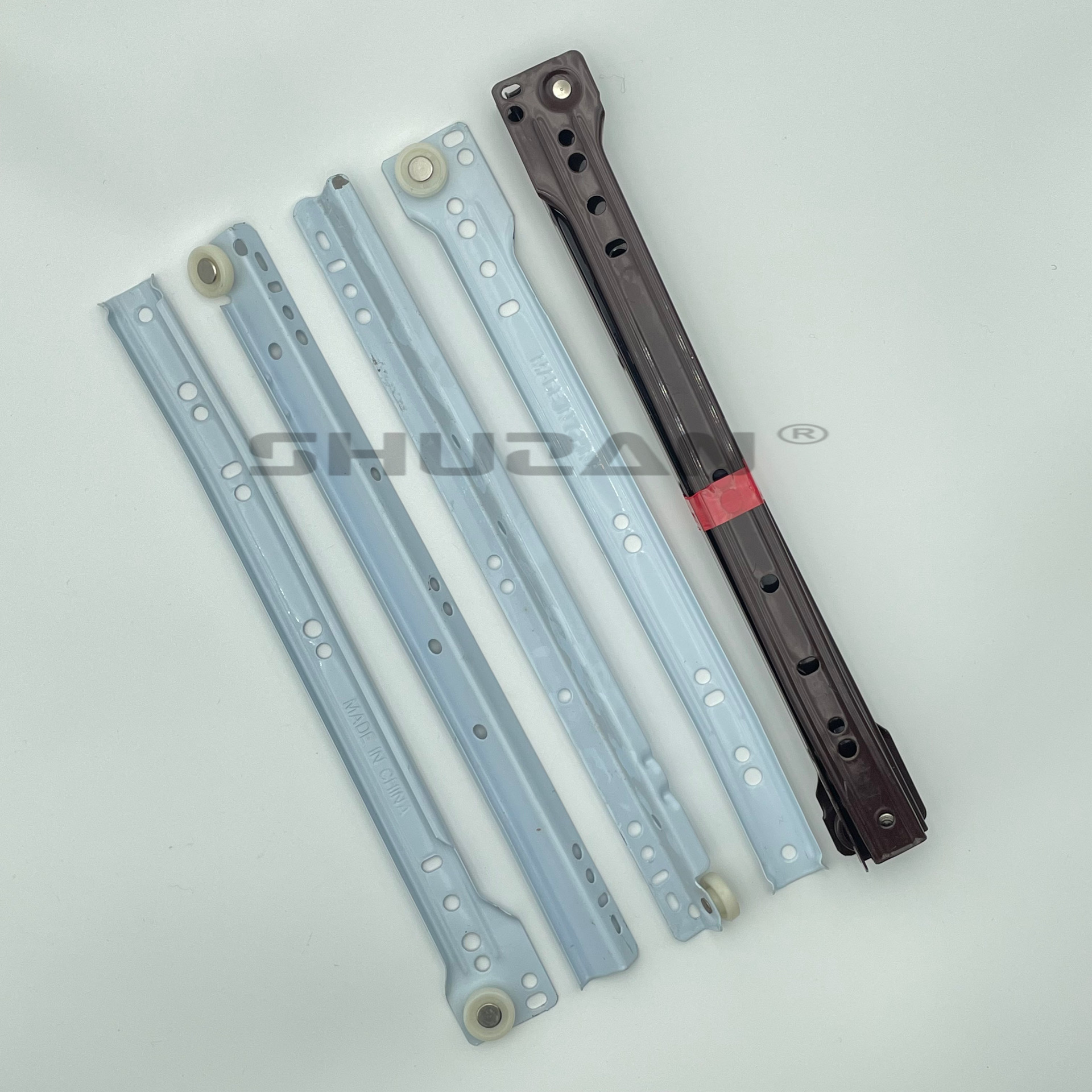 Shuzan high-quality brand white powder-coated silent two-section drawer track roller slide rail bottom guide rail hardware accessories factory direct sales