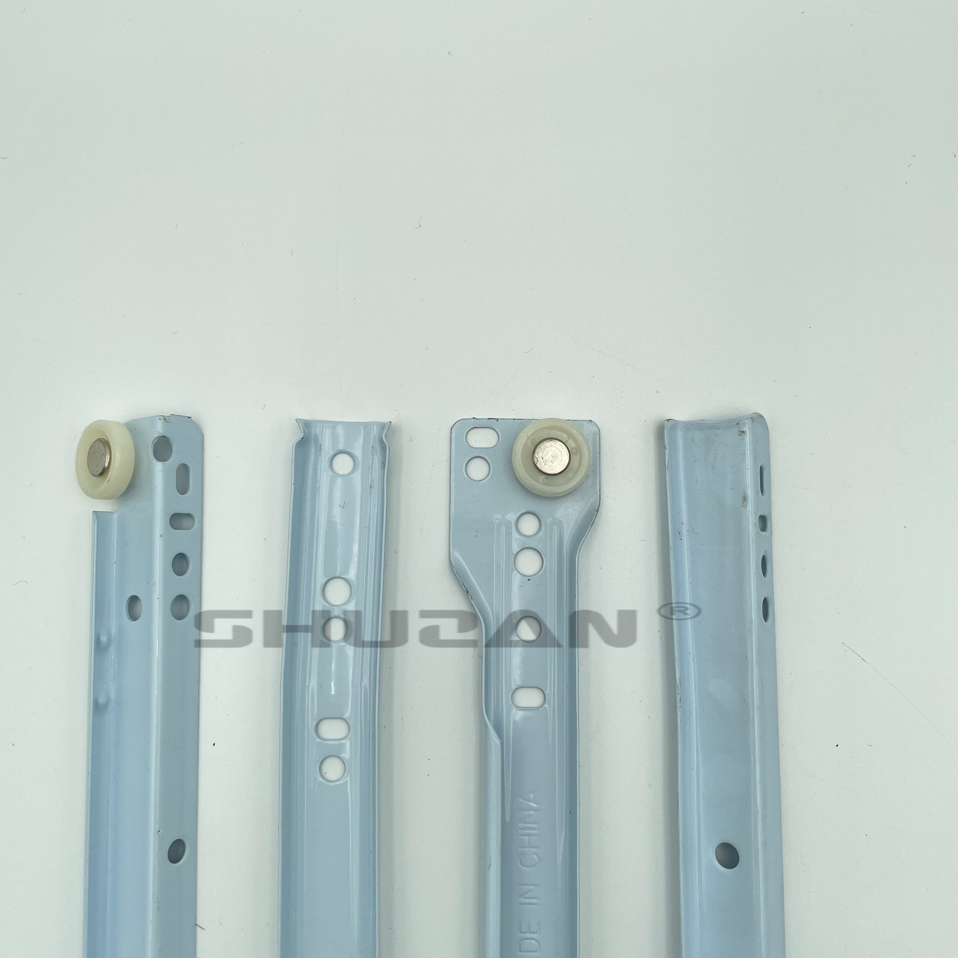 Shuzan marca de alta calidad blanco pulverizado en polvo silencioso de dos secciones pista de cajón rodillos corredera carril de soporte soporte hardware accesorios fábrica directa Specification image