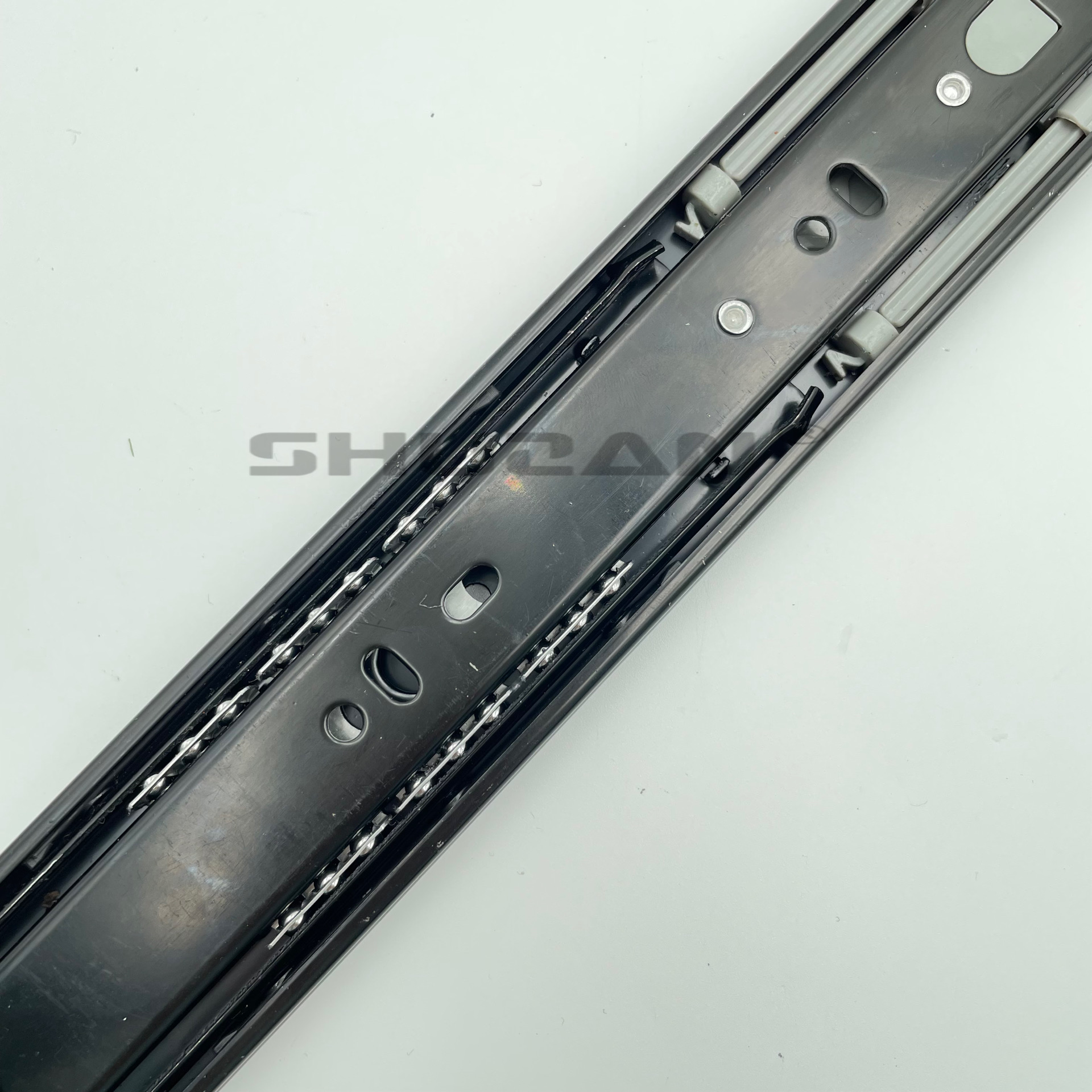 Shuzan XX brand three-section telescopic buffer damping drawer track slide rail, simple furniture accessory drawer cabinet slide rail Item Picture