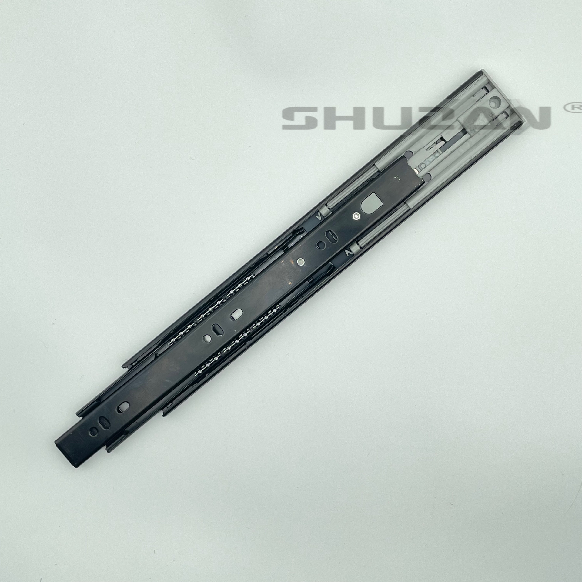 Shuzan XX brand three-section telescopic buffer damping drawer track slide rail, simple furniture accessory drawer cabinet slide rail details Picture