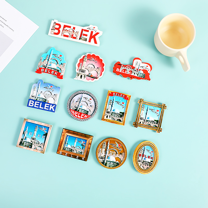 Fabricante en stock turquía viajes recuerdos BELEK atracciones paisaje de la ciudad resina creativa refrigerador parche al por mayor