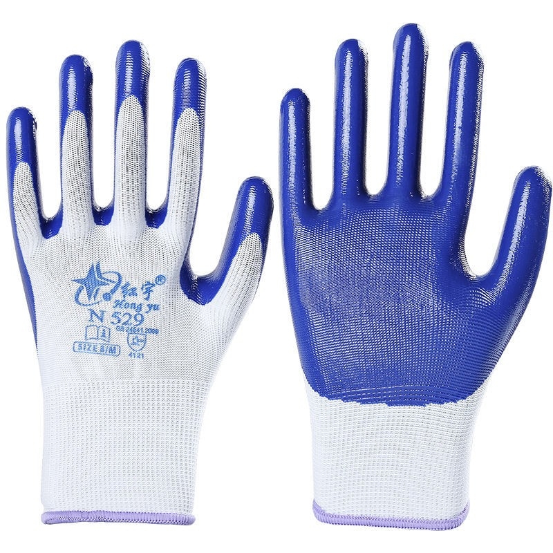 Hongyu N529 nitrile gloves, labor protection, wear-resistant, acid and alkali resistant, oil-proof rubber protective, breathable, comfortable, anti-slip, plastic leather labor work gloves, free shipping, genuine guarantee Application Scenario