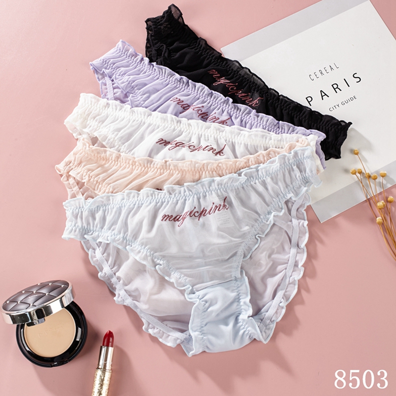 The Mystery of the Magic Box Lace Girl Japanese Sexy Mesh Underwear Pure cotton base Lace fringed letter comfortable breathable thin women's underwear Specification image