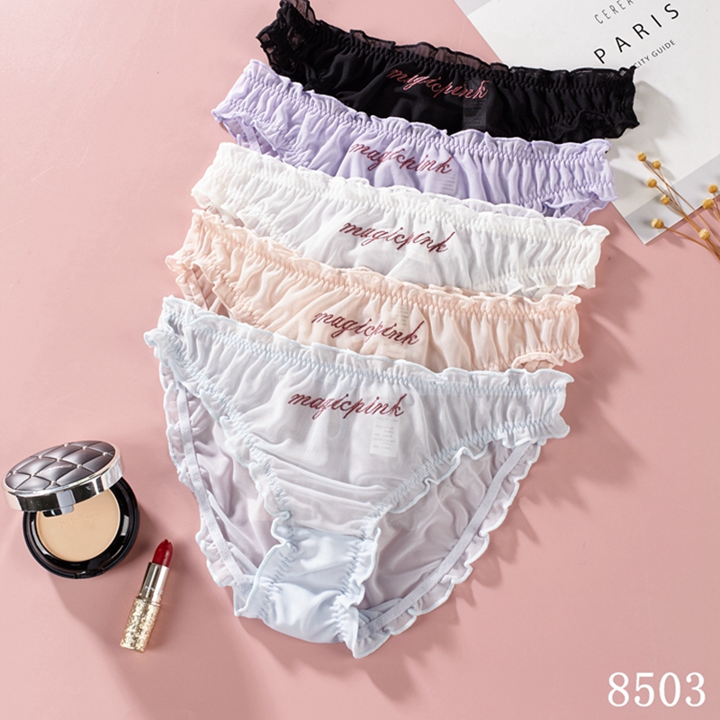 The Mystery of the Magic Box Lace Girl Japanese Sexy Mesh Underwear Pure cotton base Lace fringed letter comfortable breathable thin women's underwear details Picture