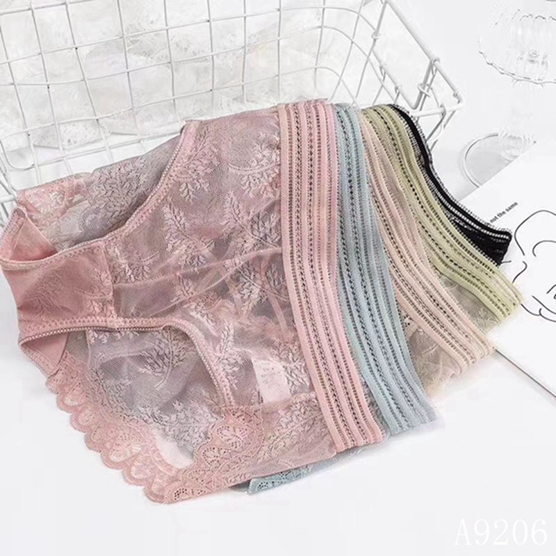 Magic Box Women's Lace Underwear Breathable Mesh Sweet mid-waist Seductive Lace Trim Triangle Underwear Specification image