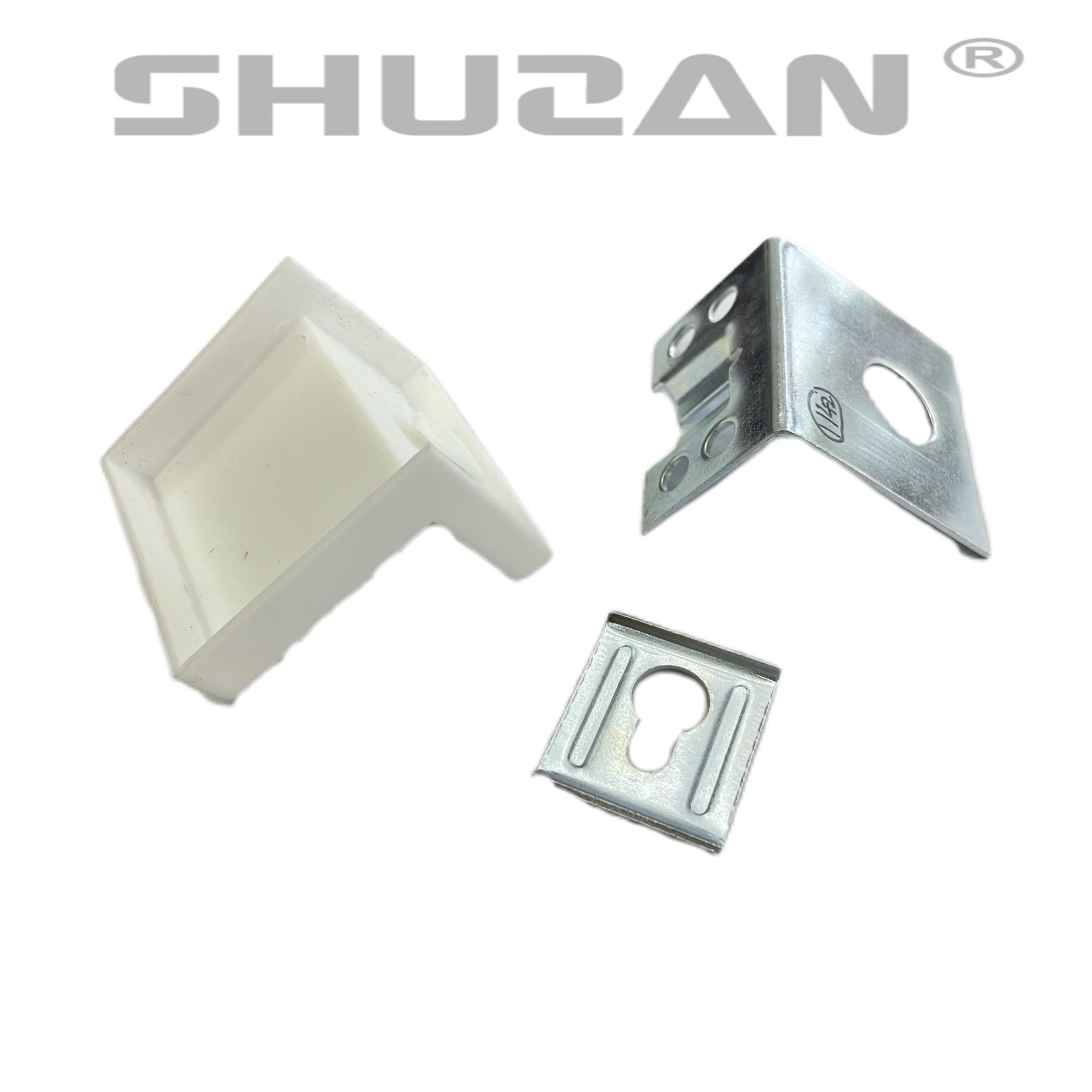 The Shuzan XX brand plastic right-angle hanging code connection parts, hanging codes, iron sheet hanging cabinet corner codes, and hardware accessories are sturdy and durable Specification image