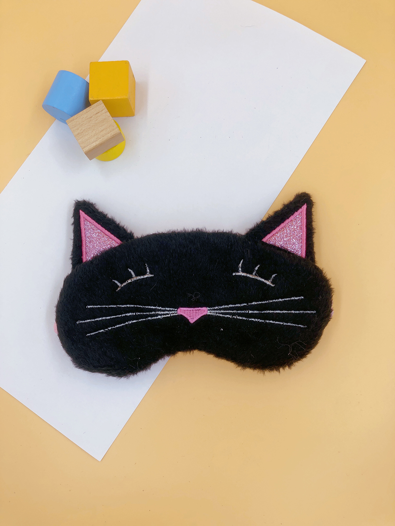 现货护眼罩卡通猫咪黑色眼罩学生睡眠眼罩透气遮光绣花眼罩毛绒眼罩柔软舒适男女通用护眼眼罩可定制厂家定制来稿打样订单生产均可详情图3