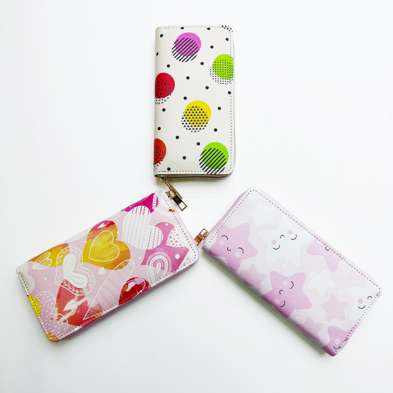 跨境专供现货爱心印花钱包星星短款零钱包证件包小物件包工厂