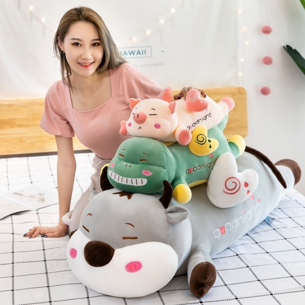 New angel pig plush toy, cow plush toy, dinosaur doll, girl's sleeping leg pillow, children's birthday gift details Picture