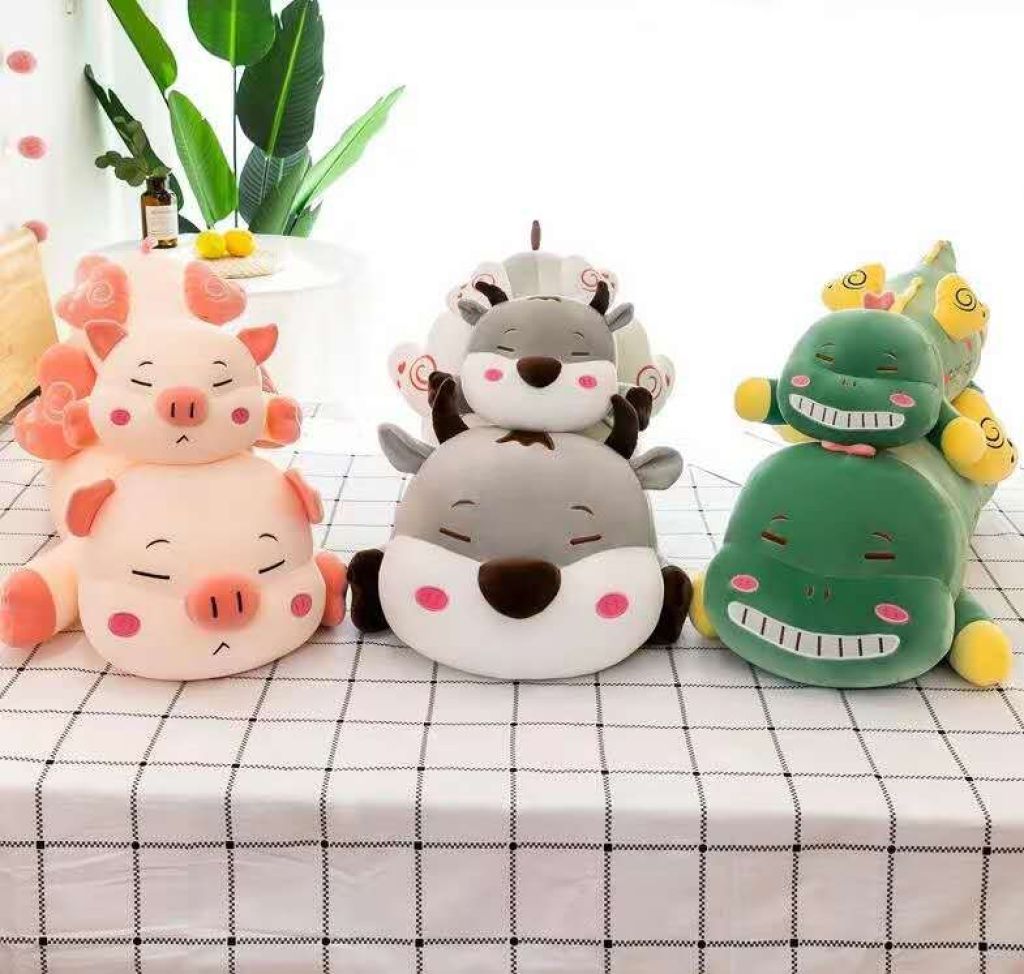 New angel pig plush toy, cow plush toy, dinosaur doll, girl's sleeping leg pillow, children's birthday gift
