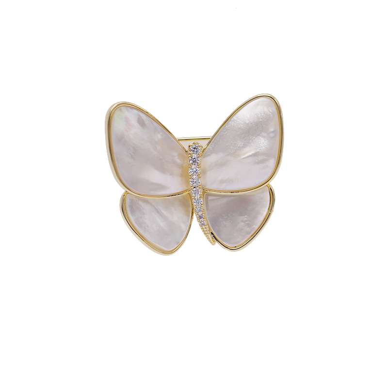 Japanese and Korean fashion natural shell zircon light luxury brooches, women's corsages, cute butterfly brooches, personalized anti-exposure brooches detail image 3