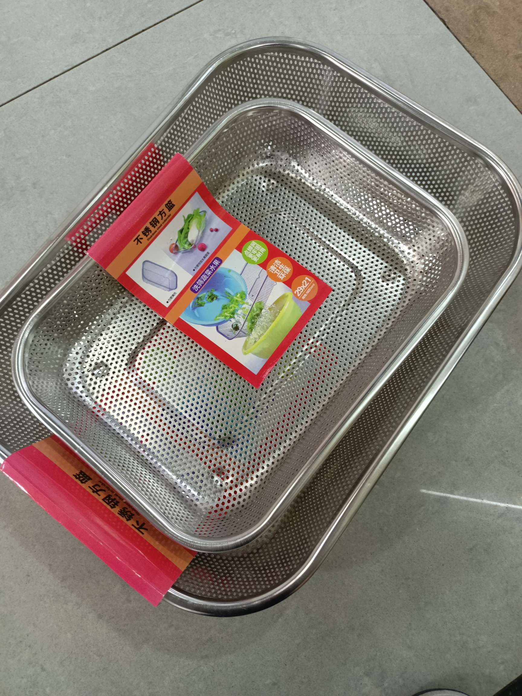 厂家直供 无磁不锈钢丝沥水果蔬洗菜篮 厨用长方形高脚沥水篮详情图4