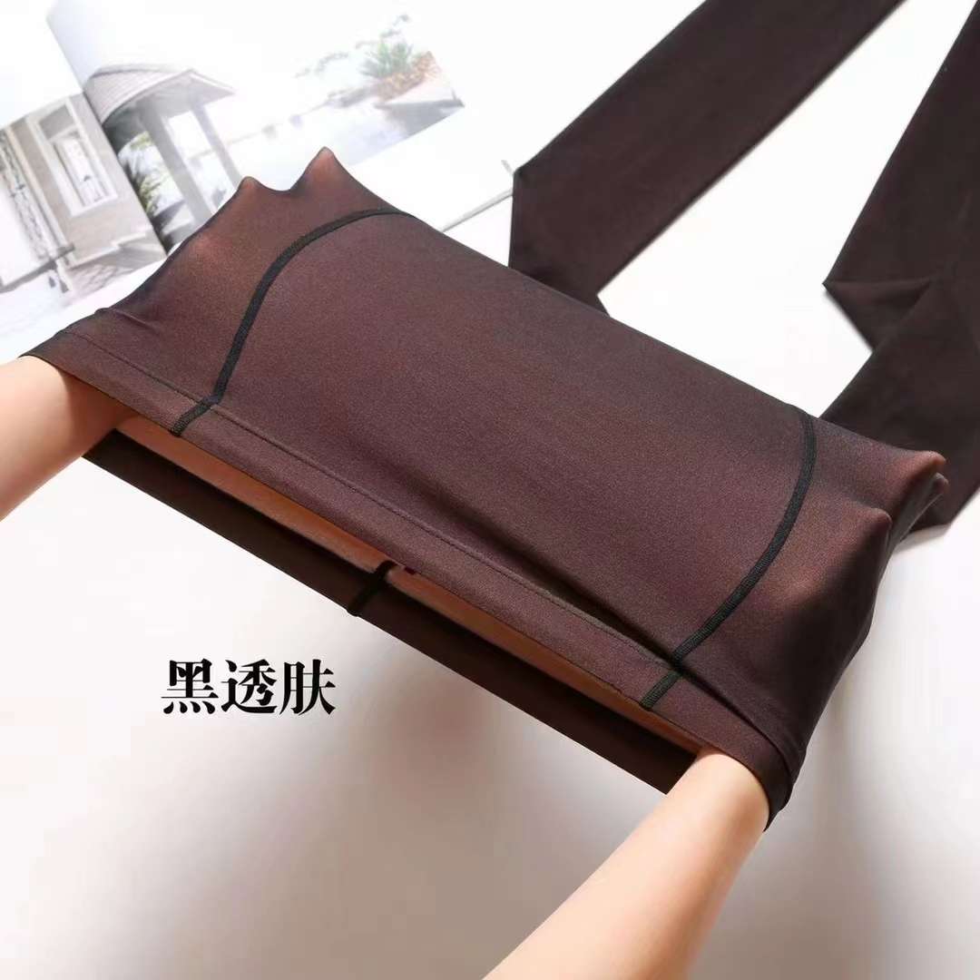 80g flight attendant grey one-piece sheer pants with fleece, thick and warm black stockings for women in autumn and winter, false sheer flesh pantyhose leggings