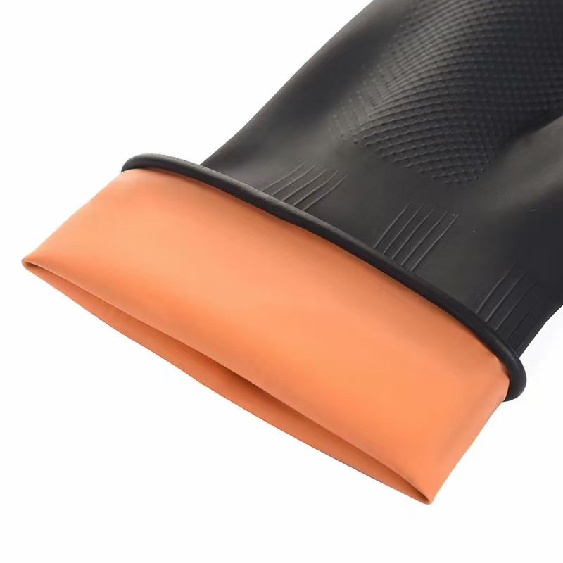 外贸加厚外黑内橙橘黑色耐酸碱工业橡胶劳保橡胶乳胶防护手套详情图5
