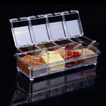 WJA厨房用品透明亚克力调味盒四格调料盒四合一带勺子调料罐套装批发