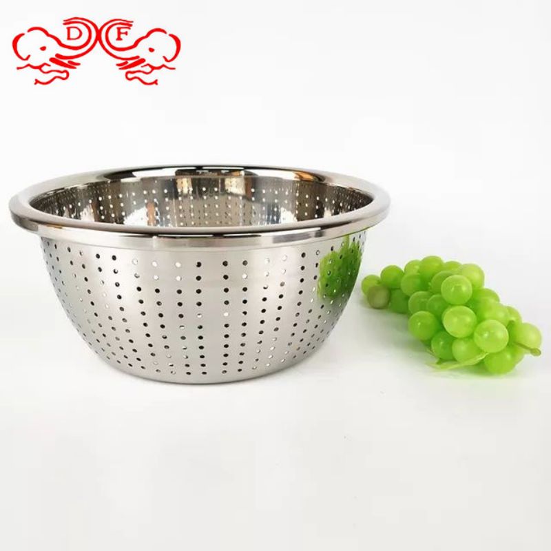 DF99435不锈钢滤水盆冲孔盆水果篮米筛密孔篮不锈钢米筛滤水盆洗米筛漏盆果蔬沥水盆DF Trading house