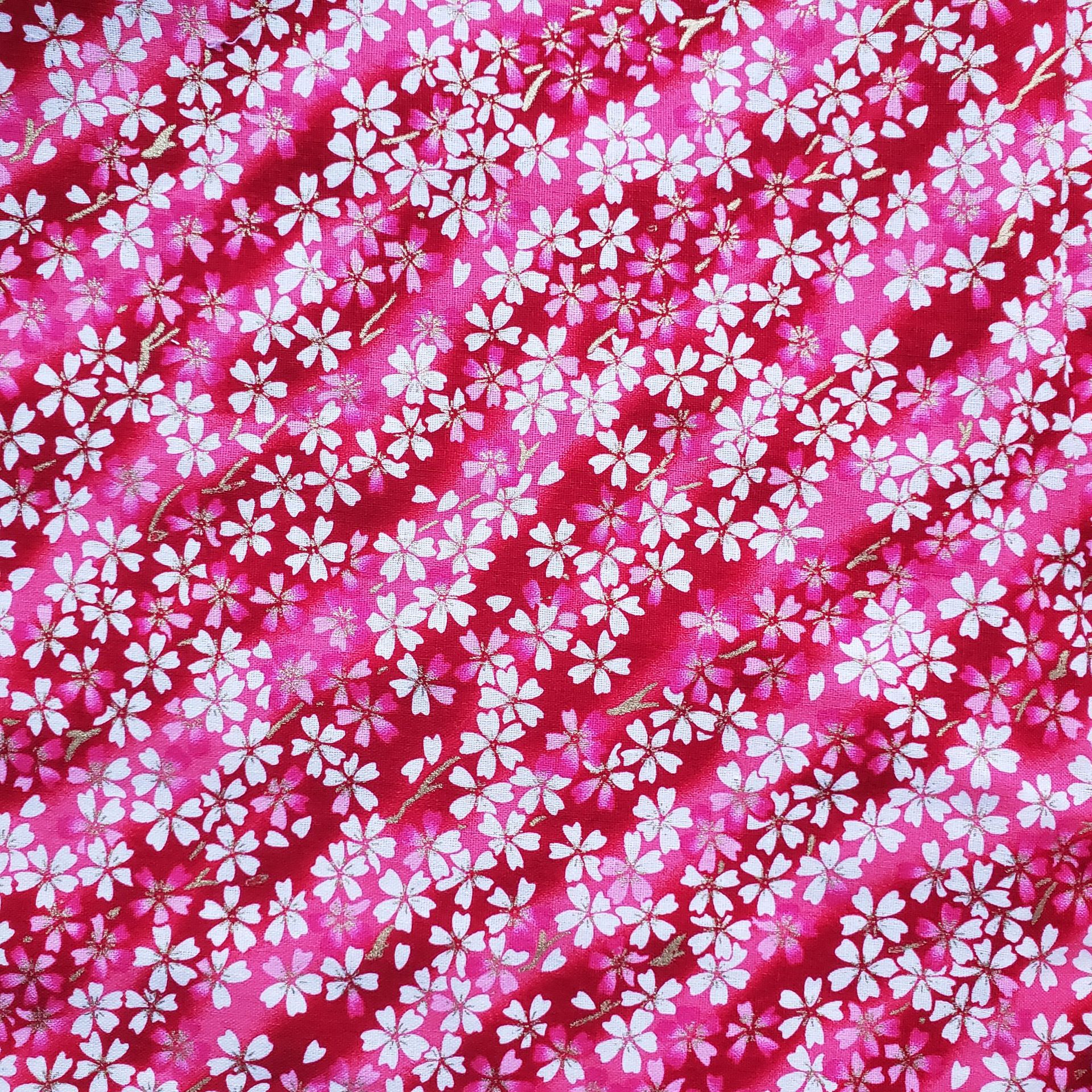 Japanese-style simple cherry blossom floral DIY fabric, all-cotton gilded printed clothing, bags, home textiles, gold powder fabric, Japanese-style bag and clothing fabric, handcrafted patchwork fabric art