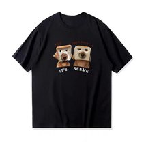夏季薄款可爱面包小狗创意印花圆领T恤短袖男女同款纯棉