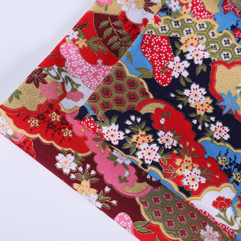 Ethnic turmoil, Bohemian printed fabric, all-cotton gilded handcrafted cheongsam clothing, home textiles, DIY craftsmanship, gold powder fabric, national trend fabric, bags, handcrafted patchwork fabric, art fabric details Picture