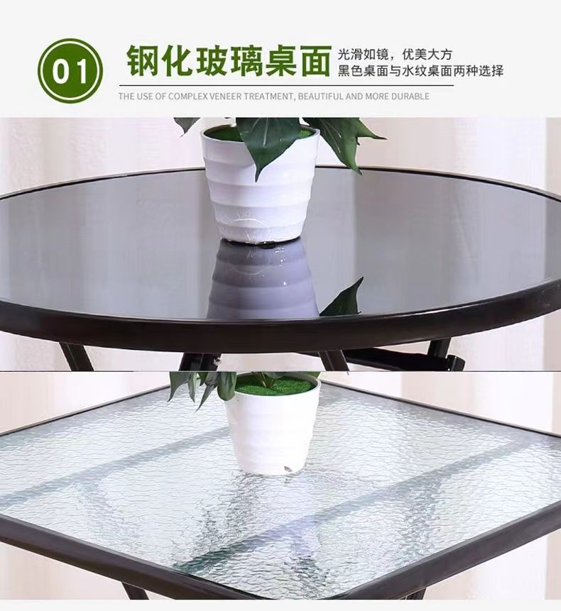 玻璃圆桌面透明桌子折叠桌子庭院玻璃桌子圆形防晒支架奶茶店桌椅详情图5