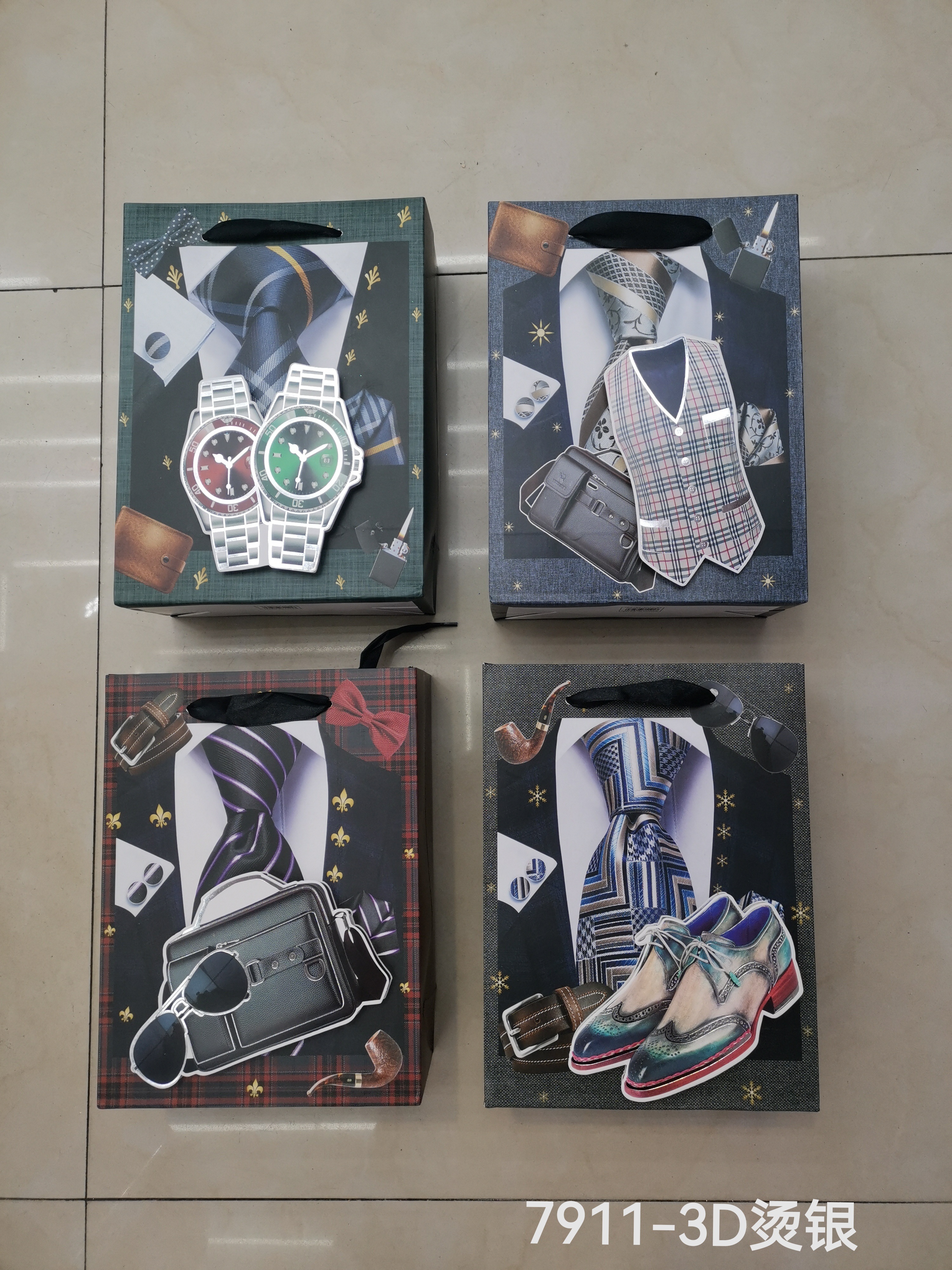 Father's Day gift bags, men's tote bags, daily men's paper bags, 3D silver hot stamping process, in stock
