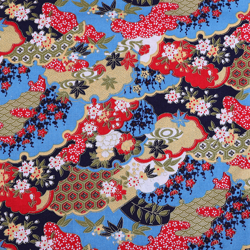 Ethnic turmoil, Bohemian printed fabric, all-cotton gilded handcrafted cheongsam clothing, home textiles, DIY craftsmanship, gold powder fabric, national trend fabric, bags, handcrafted patchwork fabric, art fabric Item Picture
