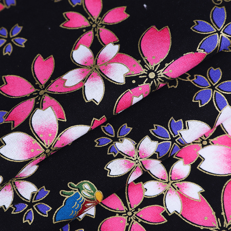 All-cotton gold-embossed printed fabric clothing DIY women's clothing kimono fabric Japanese-style butterfly cherry blossom butterfly love flower gold powder fabric and Japanese-style bag decoration fabric handmade patchwork Specification image
