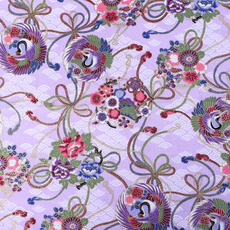 Chinese-style red-crowned crane retro printed fabric, all-cotton gilding printed clothing, DIY handcrafted patchwork decorative fabric, gold powder fabric, ancient-style Chinese trend Hanfu