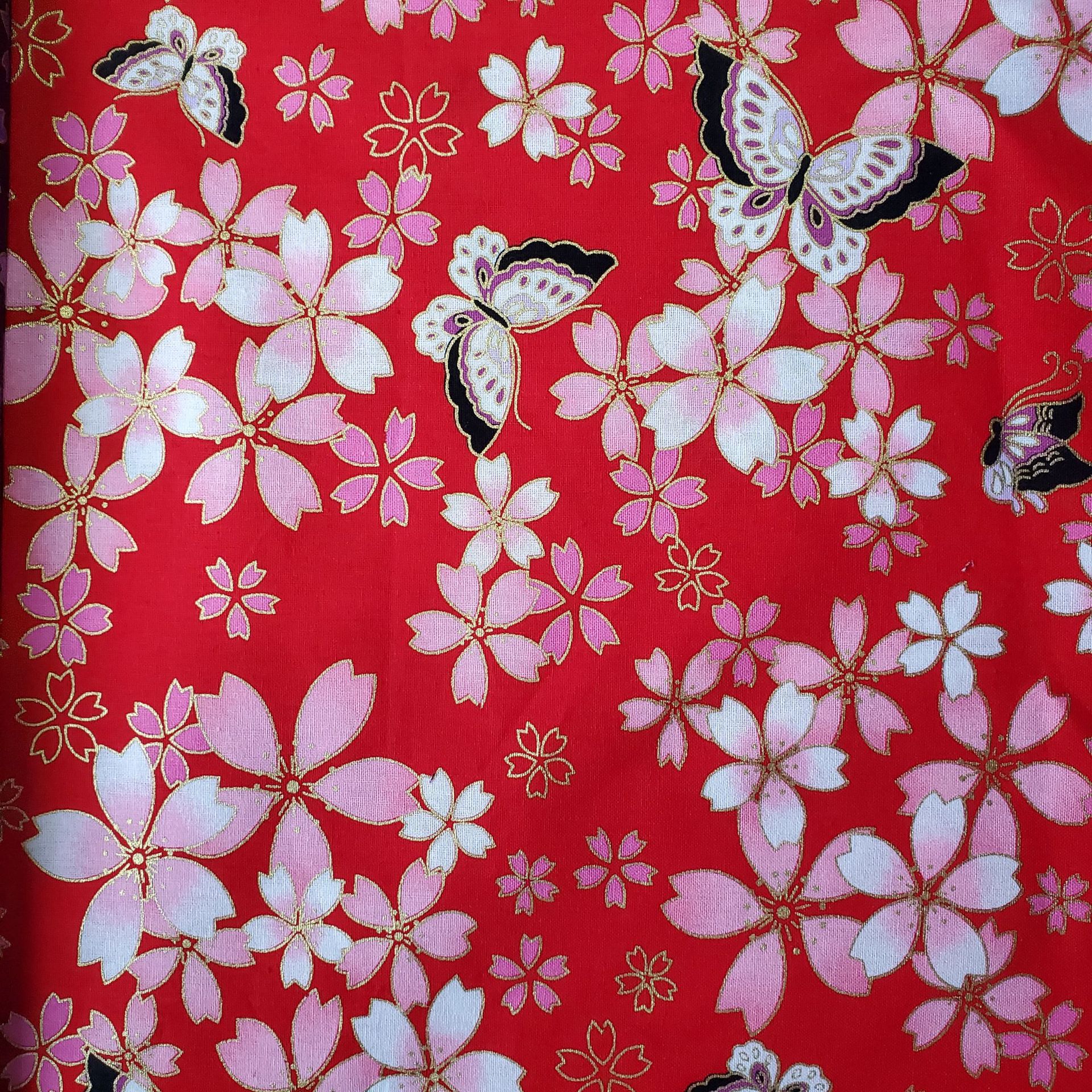 All-cotton gold-embossed printed fabric clothing DIY women's clothing kimono fabric Japanese-style butterfly cherry blossom butterfly love flower gold powder fabric and Japanese-style bag decoration fabric handmade patchwork Item Picture