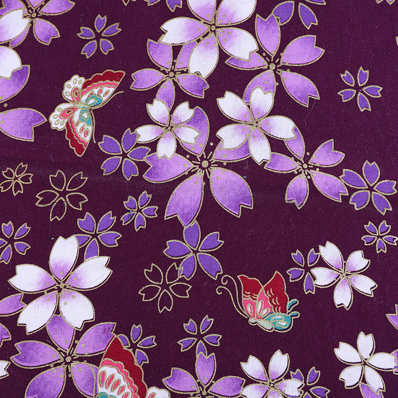 All-cotton gold-embossed printed fabric clothing DIY women's clothing kimono fabric Japanese-style butterfly cherry blossom butterfly love flower gold powder fabric and Japanese-style bag decoration fabric handmade patchwork