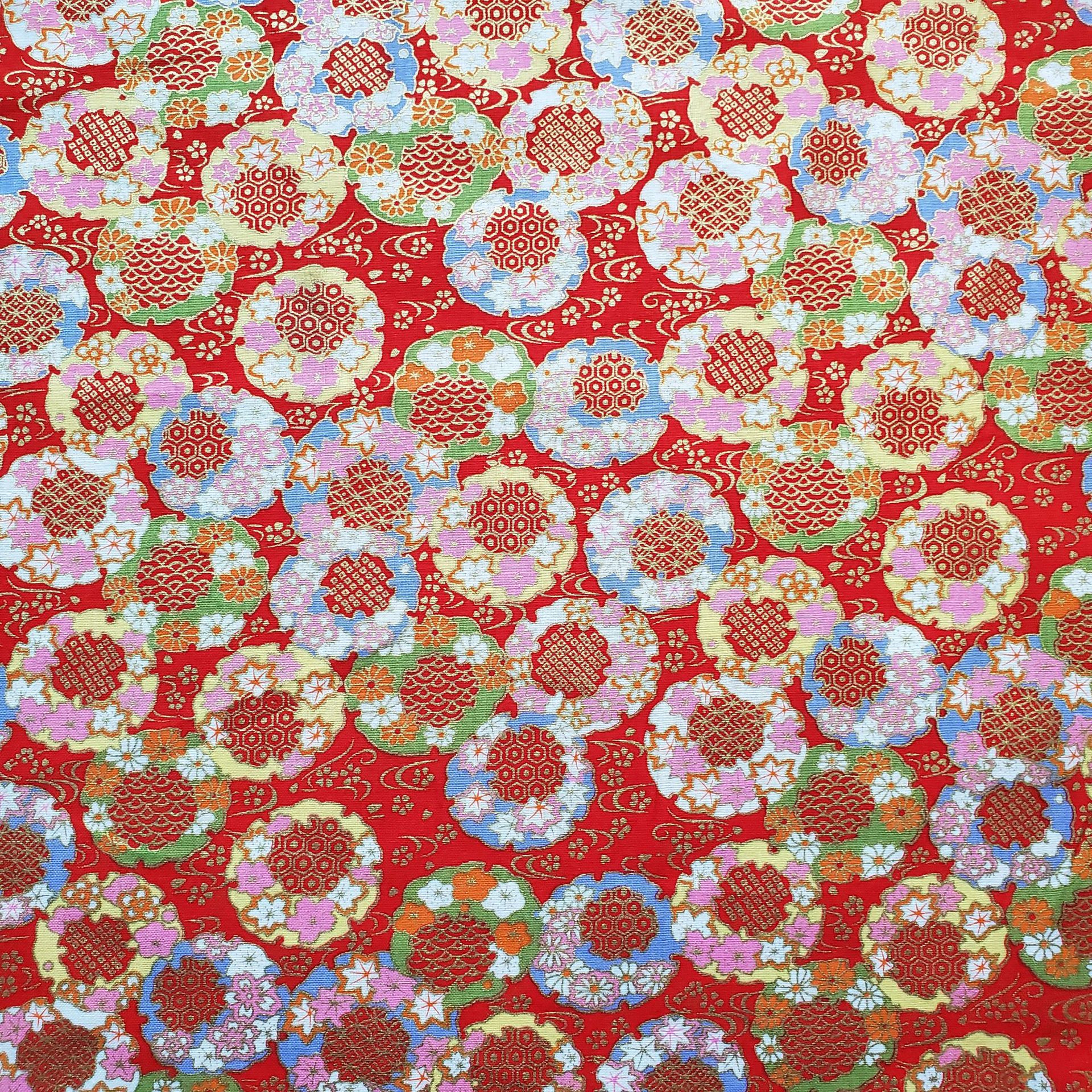 Japanese-style, simple and elegant flower clusters, all-cotton gold-embossed printed Japanese-style clothing, bags, home textiles, DIY gold powder fabric bags, clothing fabric, flower fabric details Picture
