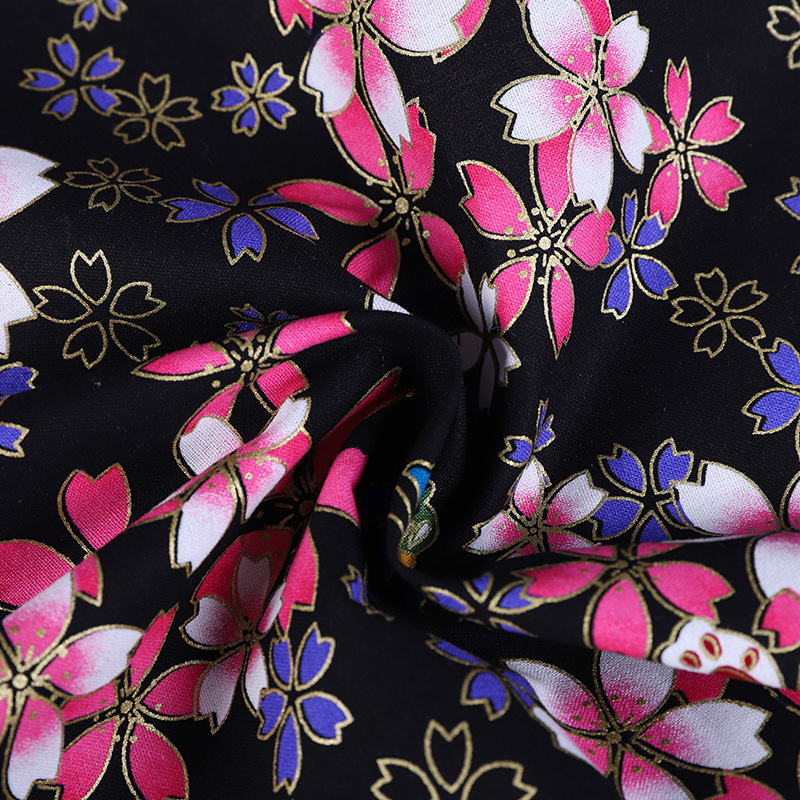 All-cotton gold-embossed printed fabric clothing DIY women's clothing kimono fabric Japanese-style butterfly cherry blossom butterfly love flower gold powder fabric and Japanese-style bag decoration fabric handmade patchwork Application Scenario