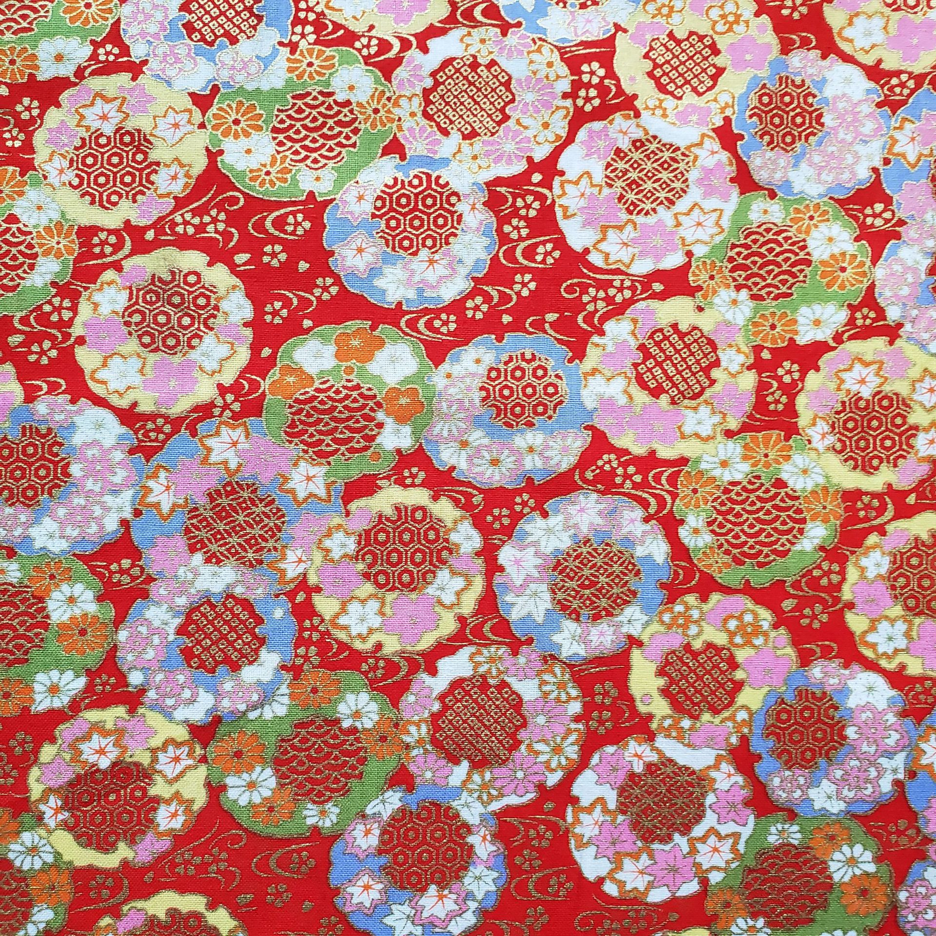 Japanese-style, simple and elegant flower clusters, all-cotton gold-embossed printed Japanese-style clothing, bags, home textiles, DIY gold powder fabric bags, clothing fabric, flower fabric Item Picture