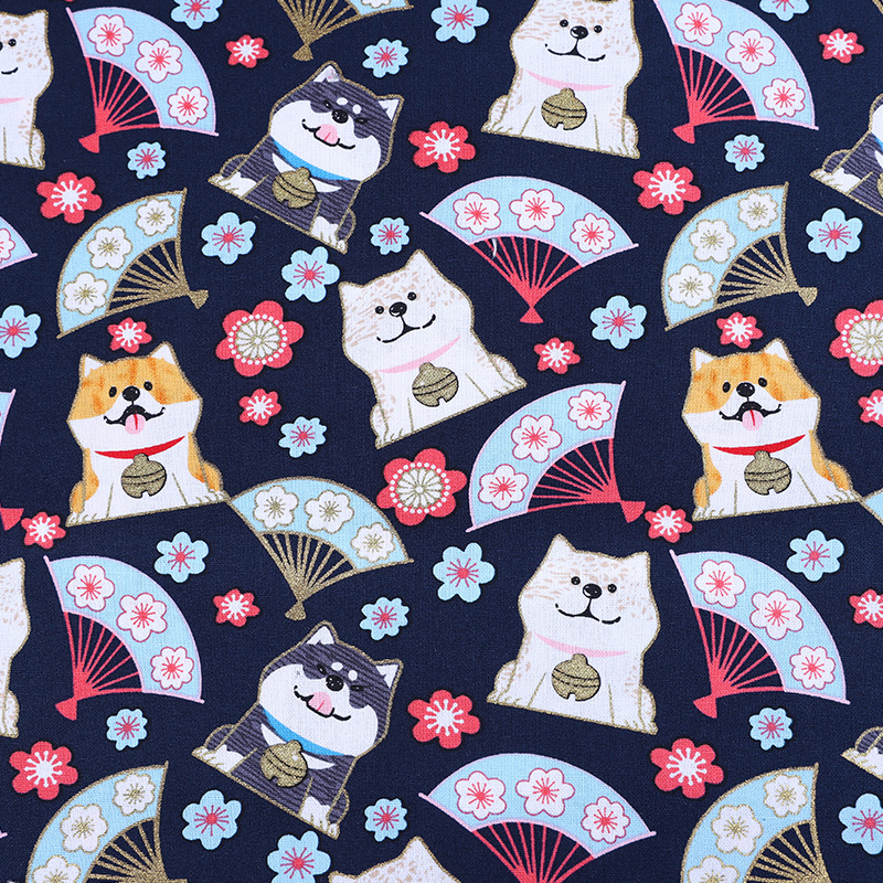 日系卡通小狗狗梭织面料日式柴犬全棉烫金印花服装家纺DIY金粉布和风布料包包装饰布艺手工拼布