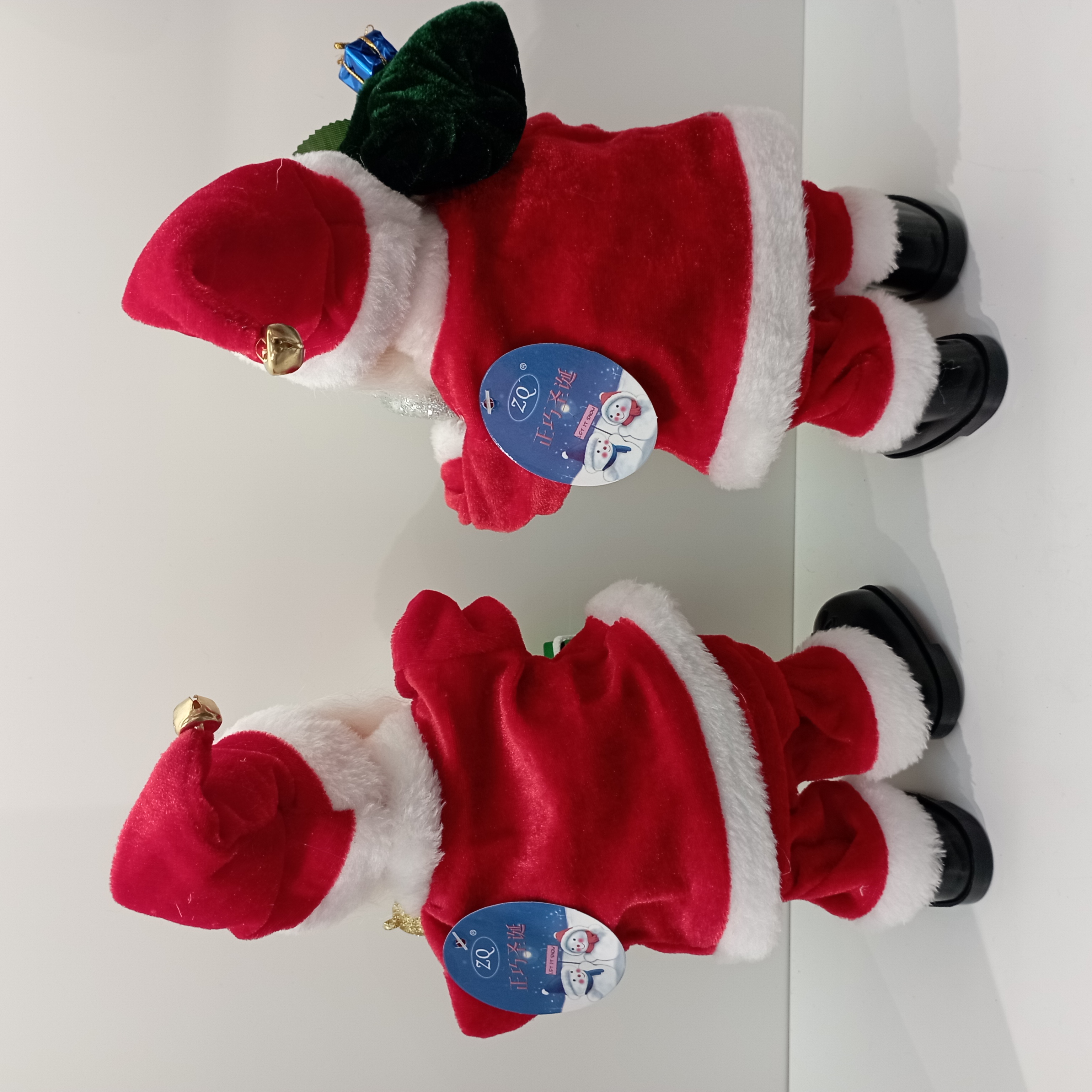 9123 Christmas Gift: Small electric, carrying a walking stick, backpack, can sing, can swing feet, Christmas gift for the elderly, Christmas ornaments Item Picture