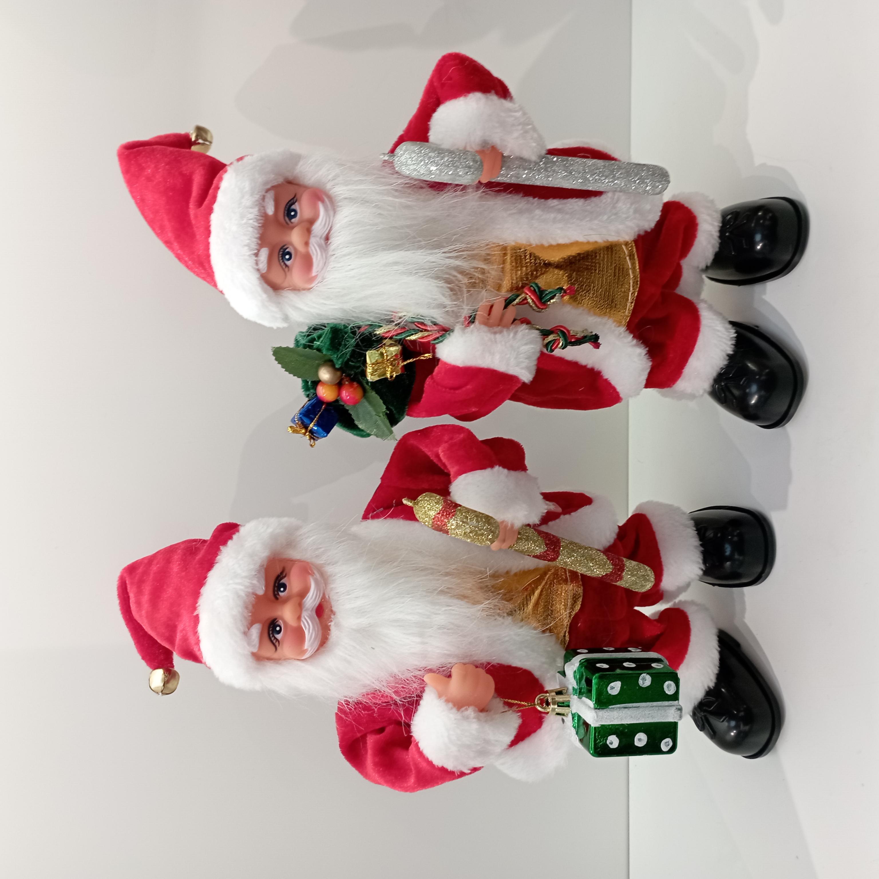 9123 Christmas Gift: Small electric, carrying a walking stick, backpack, can sing, can swing feet, Christmas gift for the elderly, Christmas ornaments