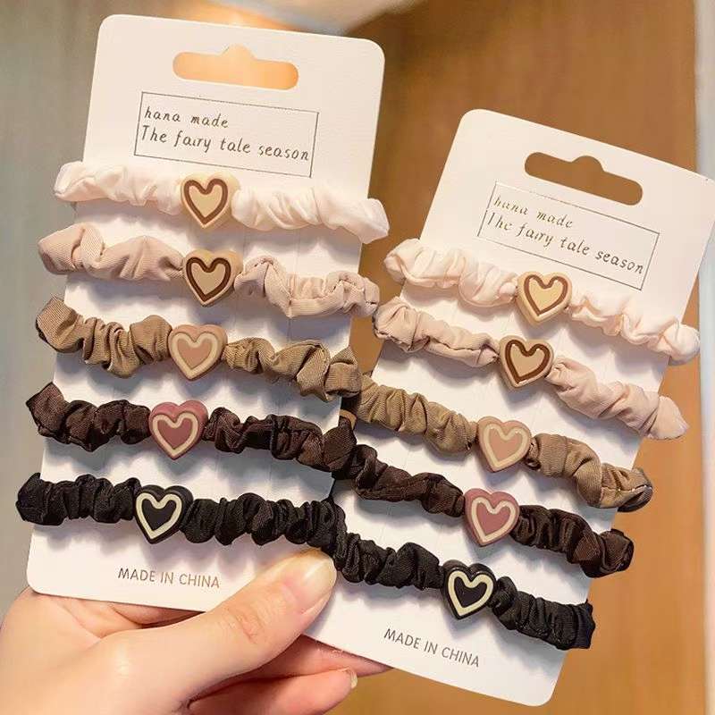 精品流行百搭網紅混色小布圈爱心头繩20条一包