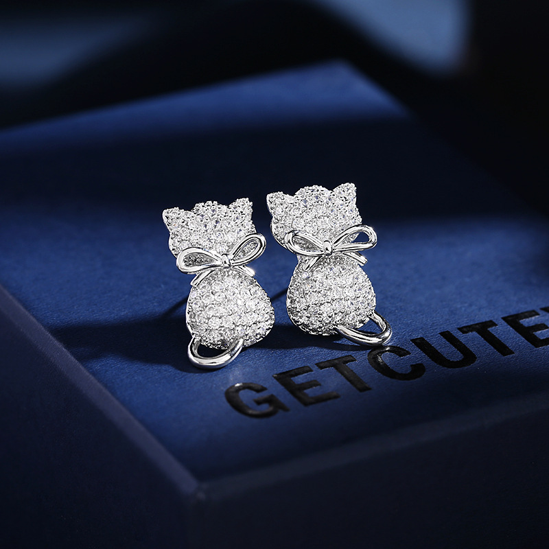 s925 Silver Needle Cartoon animal Earrings, fresh Japanese-style cute earrings, niche, super ethereal, cute cat stud earrings Specification image
