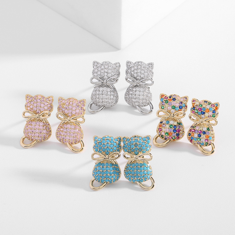 s925 Silver Needle Cartoon animal Earrings, fresh Japanese-style cute earrings, niche, super ethereal, cute cat stud earrings detail image 4