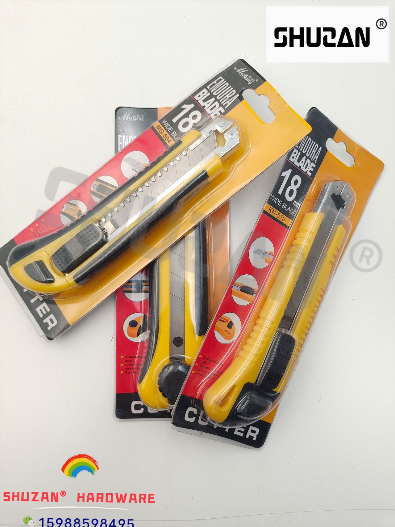 Shuzan high-quality stainless steel utility knife for paper cutting and unboxing, dual-purpose anti-slip express wallpaper knife, extended handle with utility knife holder, convenient and practical Item Picture