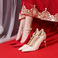 313233小码女鞋2023年新款新娘鞋婚鞋红色秀禾鞋绸缎性感高跟鞋图